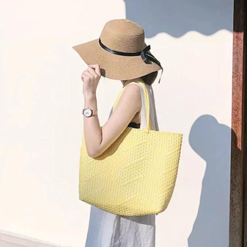 Handwoven PVC Beach Tote Bag – Versatile Shoulder Bag for Women’s Vacations - JVMCL