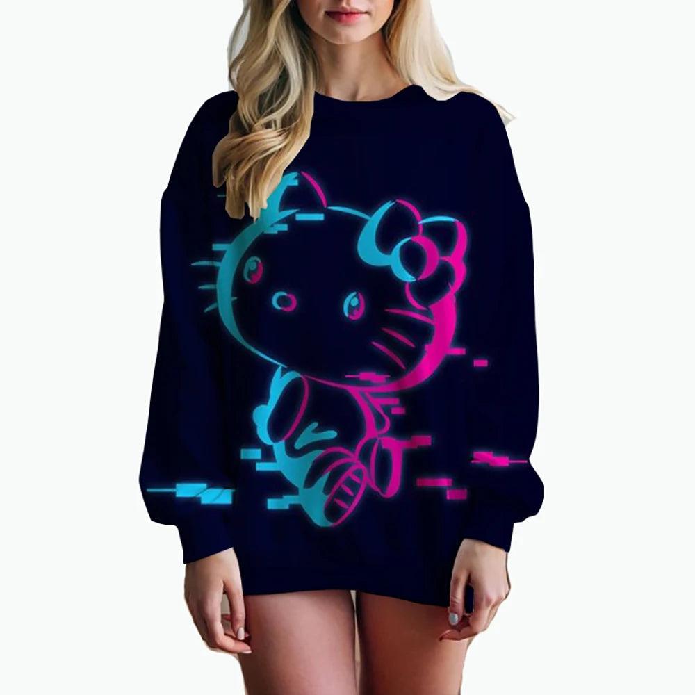 Oversized Anime Print Sweatshirt – Hello Kitty Hoodie for Women - JVMCL