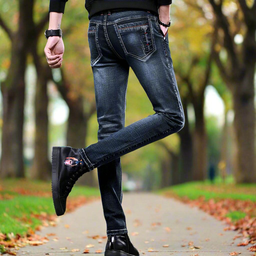 Men's Denim Jeans: Classic Stretch Slim Straight-Leg Trousers - JVMCL