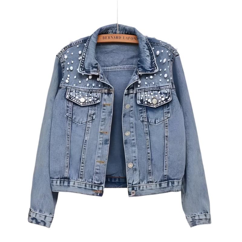 Women's Loose Casual Denim Jacket with Turn-Down Collar - JVMCL