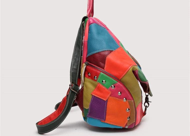 Genuine Leather Patchwork Backpack – Stylish & Spacious for Travel & Daily Use - JVMCL