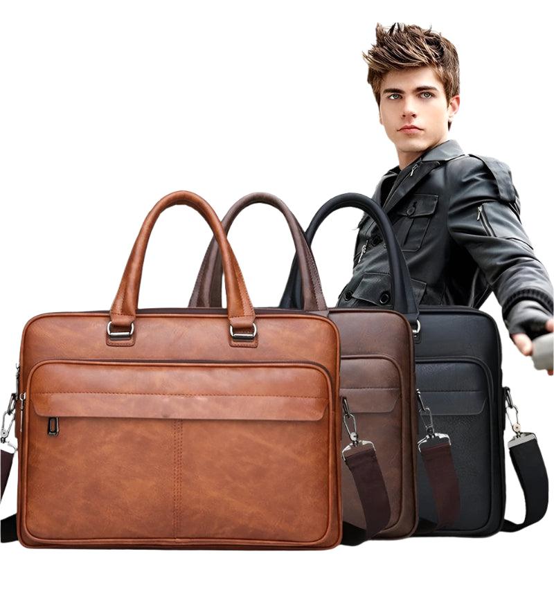 PU Leather Business Briefcase: Handbag, Laptop Folder & Crossbody Messenger Bag - JVMCL