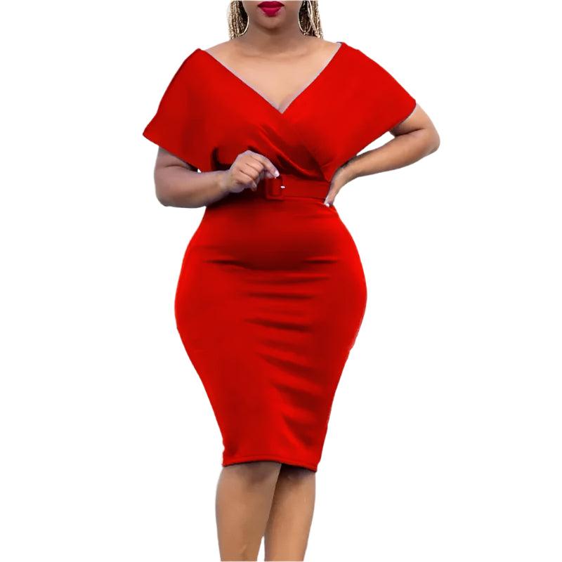 Elegant African Bodycon Midi Dress – High Waist Bandage Robe Femme Dress - JVMCL