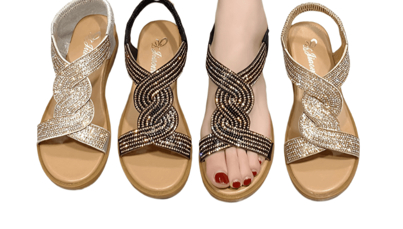 Fashion Flat Round Toe Heel Diamond Decoration Slip on Size 35-40 Women Sandals - JVMCL