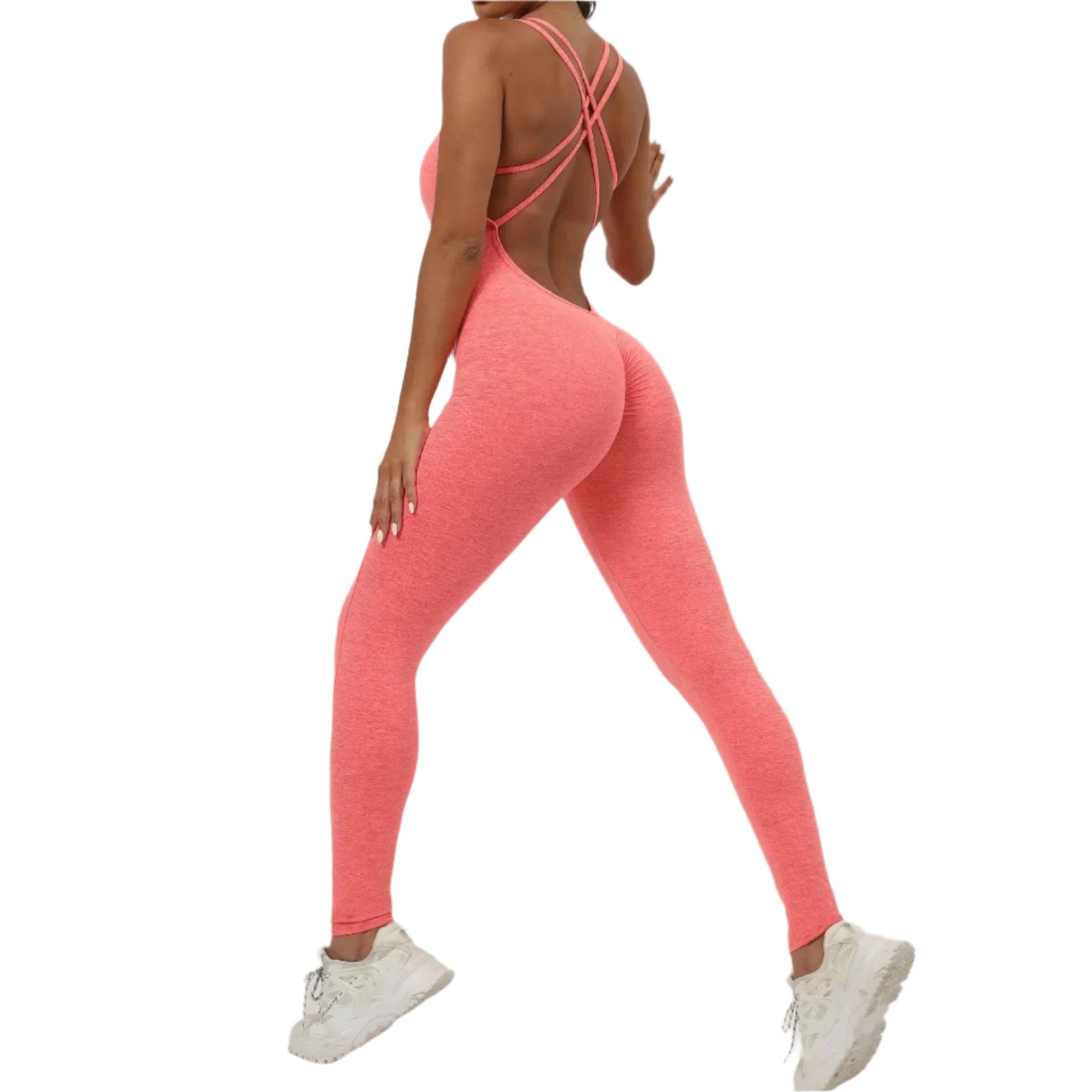 Sexy Backless Bodycon Scrunch Jumpsuit –Push-Up Dance Fitness Overalls for Women - JVMCL