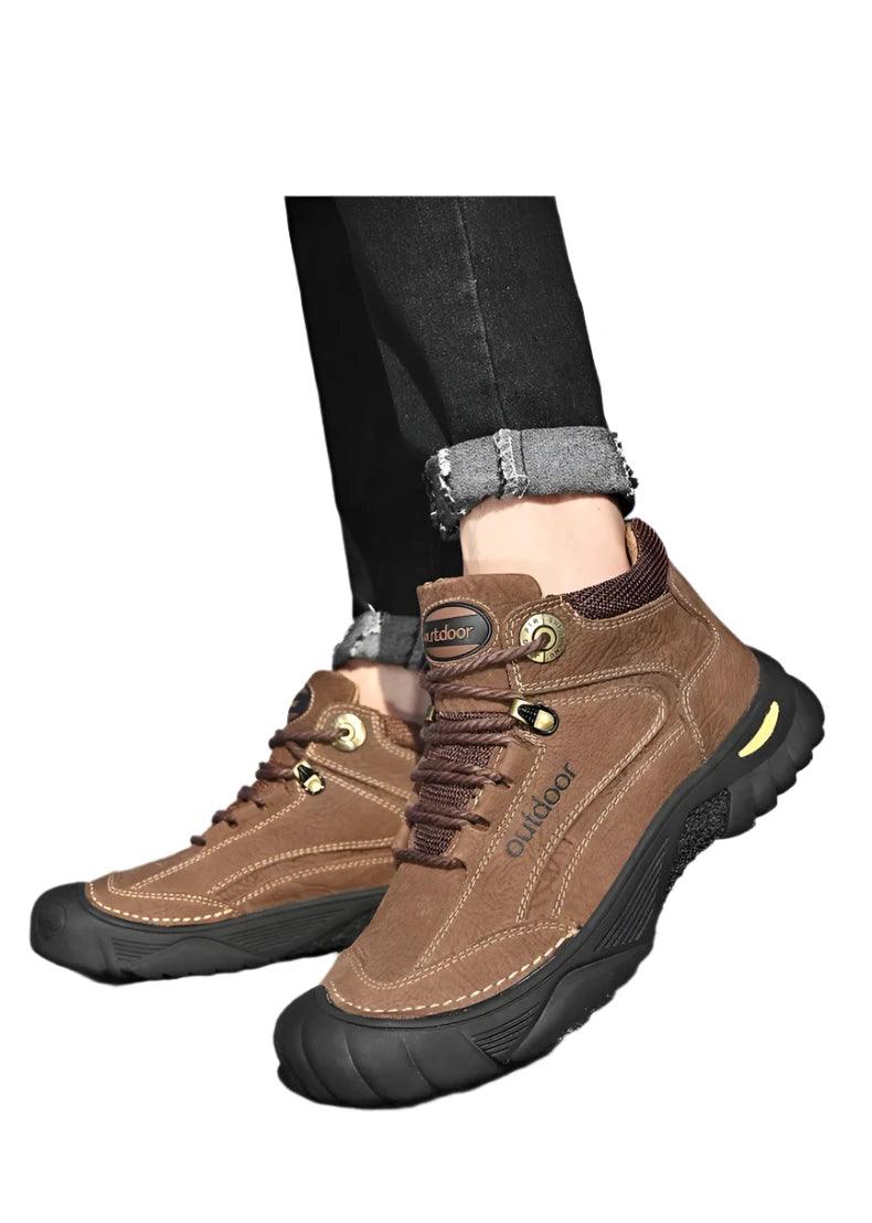 Classic Outdoor Men's Leather Winter Boots – Retro Mountain Trekking Style - JVMCL