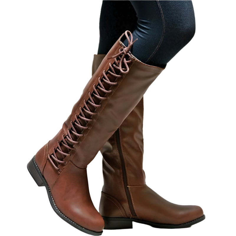 Stylish Warm & Durable Genuine Leather Knee-High Motorcycle Winter Boots - JVMCL