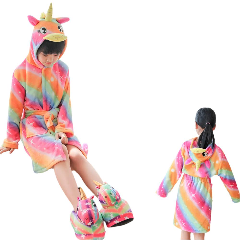 Unicorn Kids Hooded Bathrobe – Soft Flannel Animal Pajamas for Boys & Girls - JVMCL