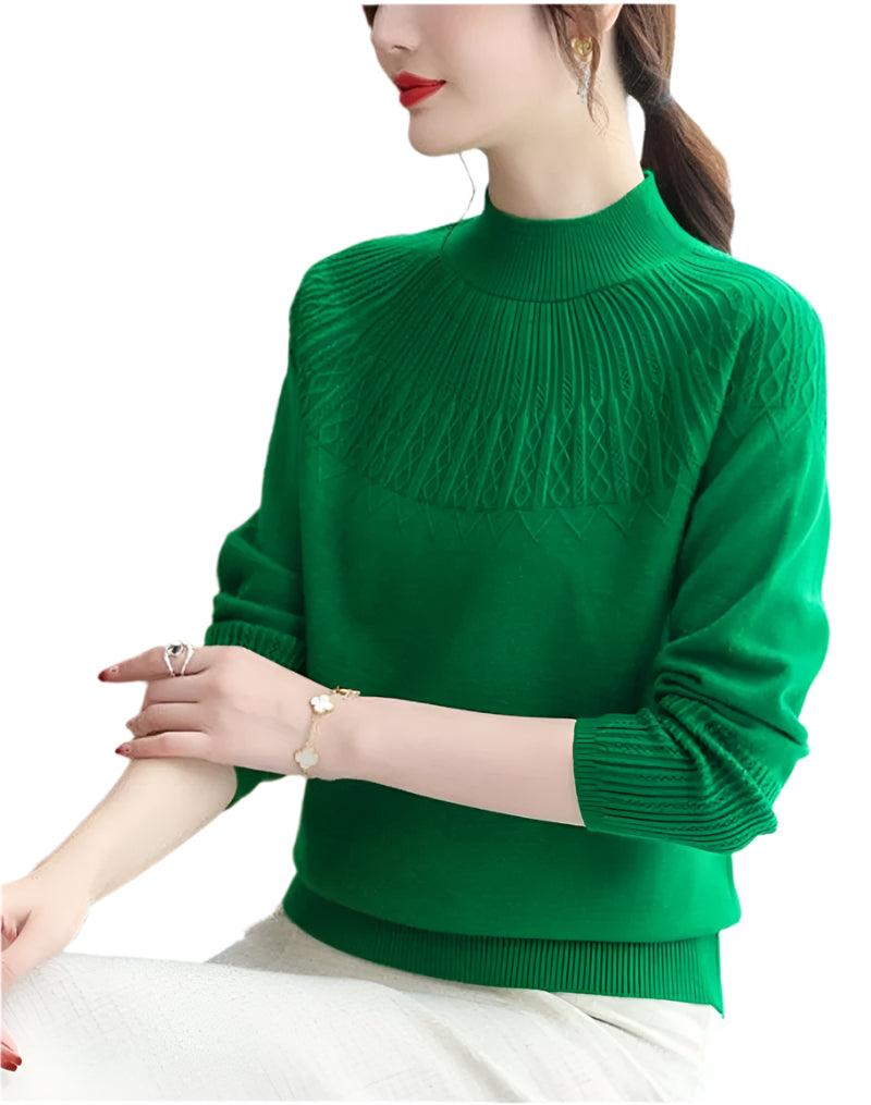 Women's Solid Half-High Collar Cashmere Sweater – Loose Knit Wool Casual Top - JVMCL