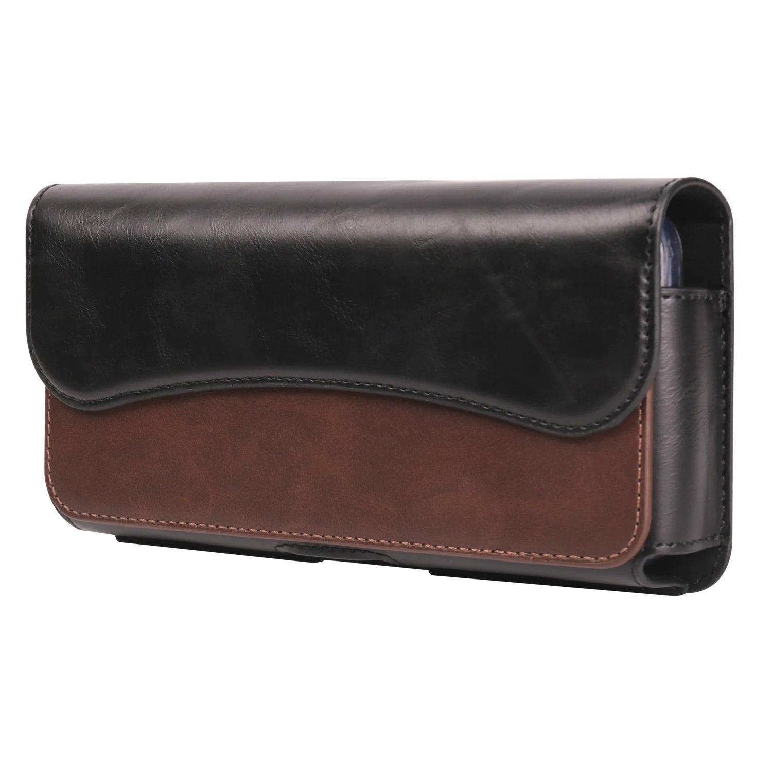 Crazy Horse Leather Horizontal Waist Phone Bag Pouch for Large Smartphones