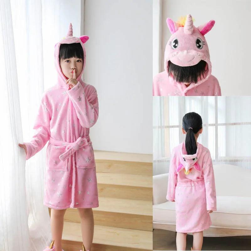 Unicorn Kids Hooded Bathrobe – Soft Flannel Animal Pajamas for Boys & Girls - JVMCL