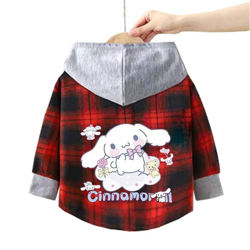 Kitty-Inspired Cute & Casual Hello Hooded Plaid Kids Shirt Outfit (1-12 Years) - JVMCL