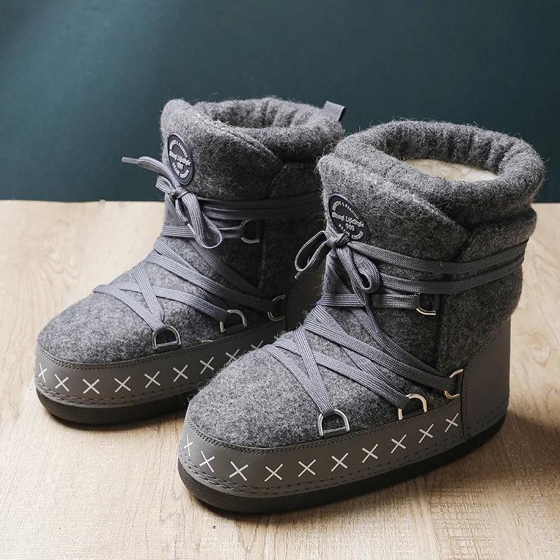 Antiskid Plush Waterproof Mid-Calf Platform Ski Warm Snow Boots (Size 35-46) - JVMCL