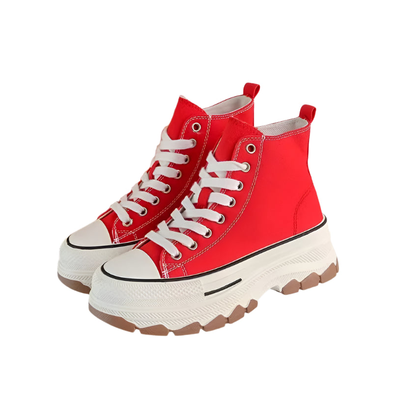 Women’s High-Top Vulcanized Height-Increasing Canvas Platform Ankle Boots - JVMCL