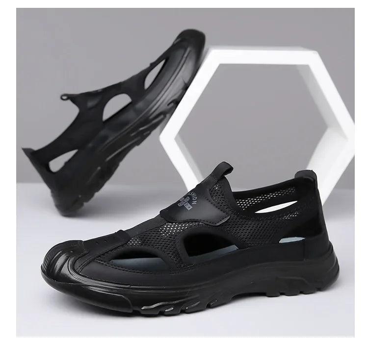 Men's Breathable Mesh Outdoor Sandals – Anti-Skid Hollow Beach Flats - JVMCL