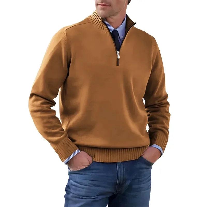 Men’s Autumn Half-Zip Breathable Knitted Turtleneck Pullover Sweater Jacket - JVMCL