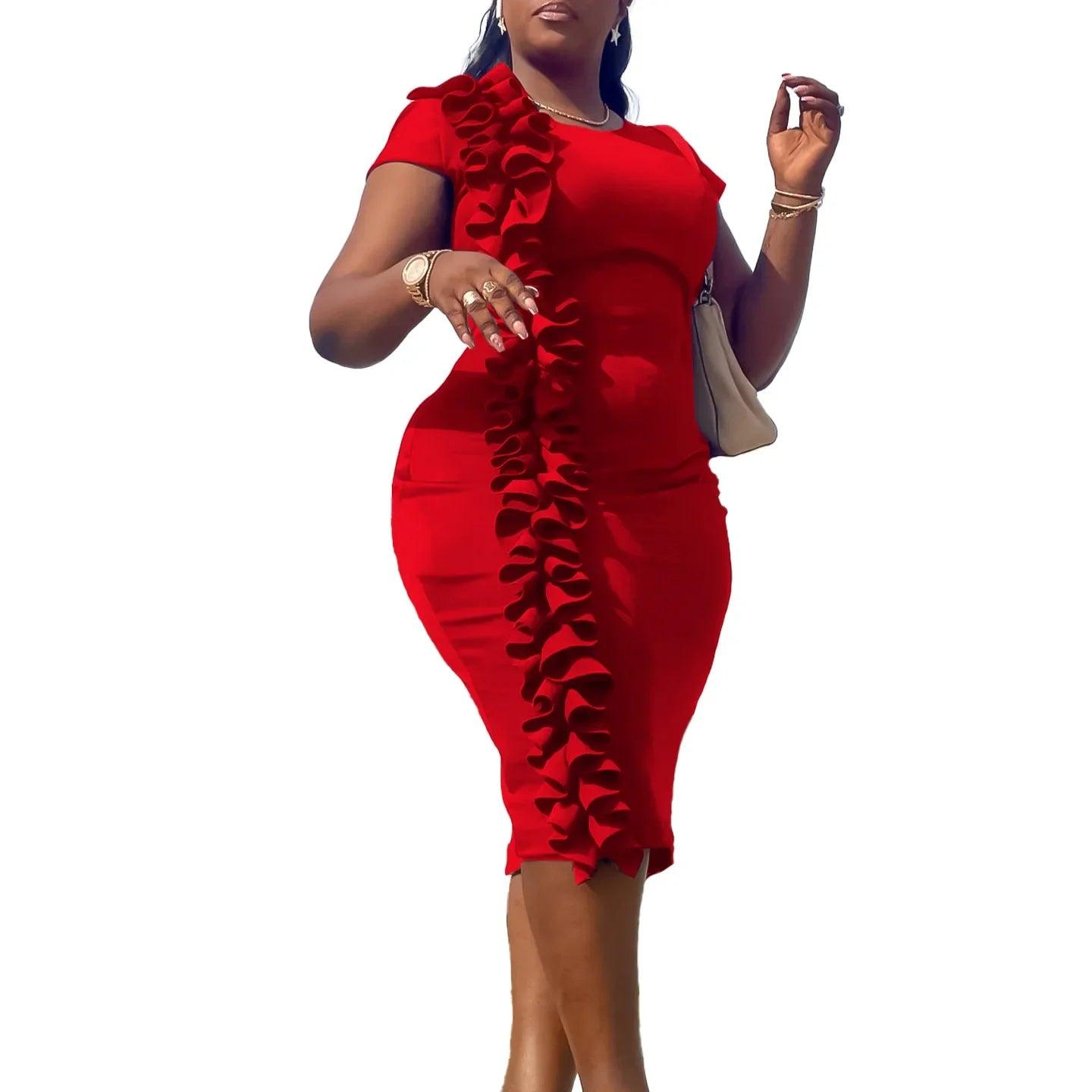 Elegant Ruffle Hip-Wrap Pencil Dress – Professional Office African Women Dress - JVMCL