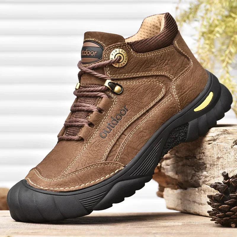 Classic Outdoor Men's Leather Winter Boots – Retro Mountain Trekking Style - JVMCL