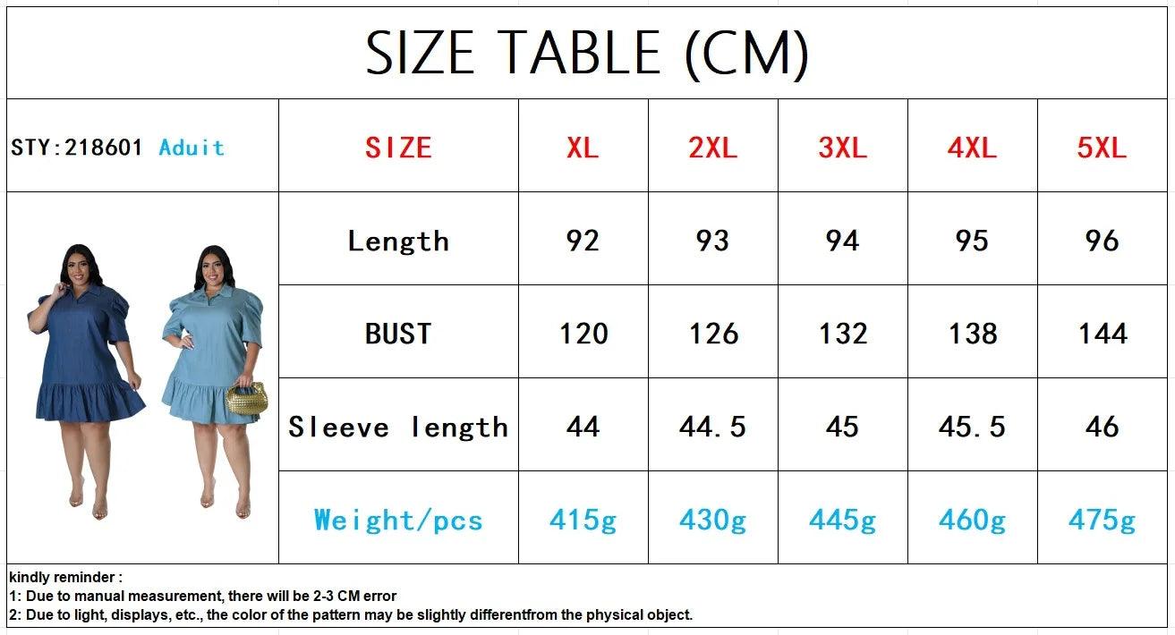 Plus Size Women’s Loose Casual Lapel Neck Short Sleeve Denim Mini Dress 3XL-5XL - JVMCL