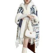 Luxury Woolen Hooded Cloak – Fall/Winter Fur Collar Poncho for Women - JVMCL