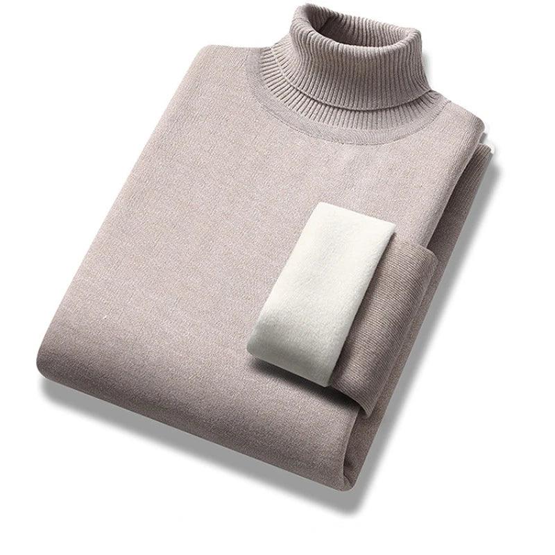 Winter Trend Sweaters Men's Solid Long Sleeved Turtleneck Fleece Warm Pullover - JVMCL