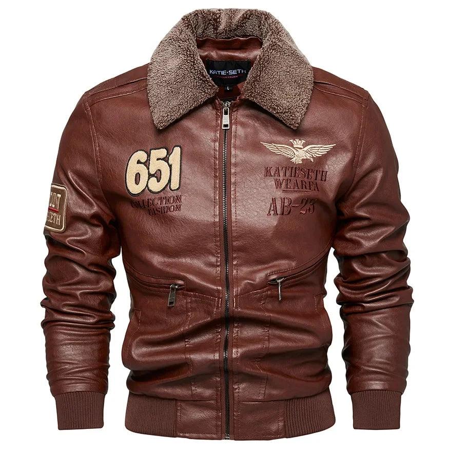 Fashion-Forward Casual Leather Embroidered Aviator Men's Biker Motorcycle Jacket - JVMCL