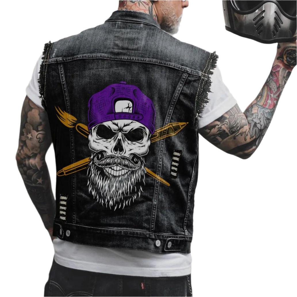 Hole Ripped Cotton Sleeveless Motorcycle Biker Denim Vest Punk Vest Waistcoat - JVMCL