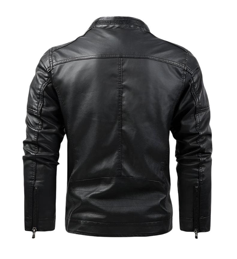 Men’s Standing Collar PU Leather Jacket – Multi-Pocket Moto & Biker Style - JVMCL