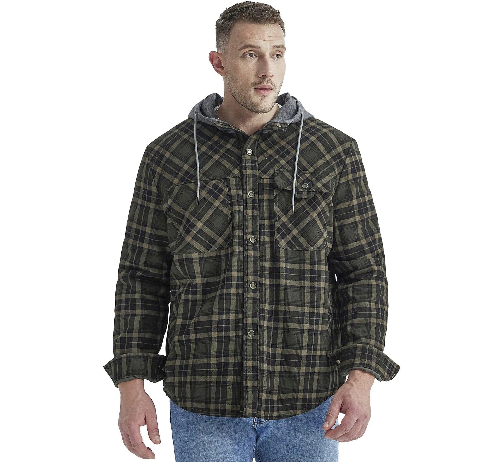 American Cross-Border Men's Plaid Hooded Winter Jacket - JVMCL