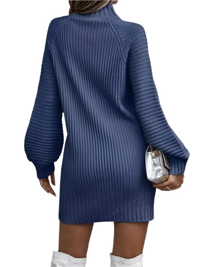 Office Lady Slim Fit Elegance Autumn/Winter High Neck Flare Sleeve Knit Dress - JVMCL