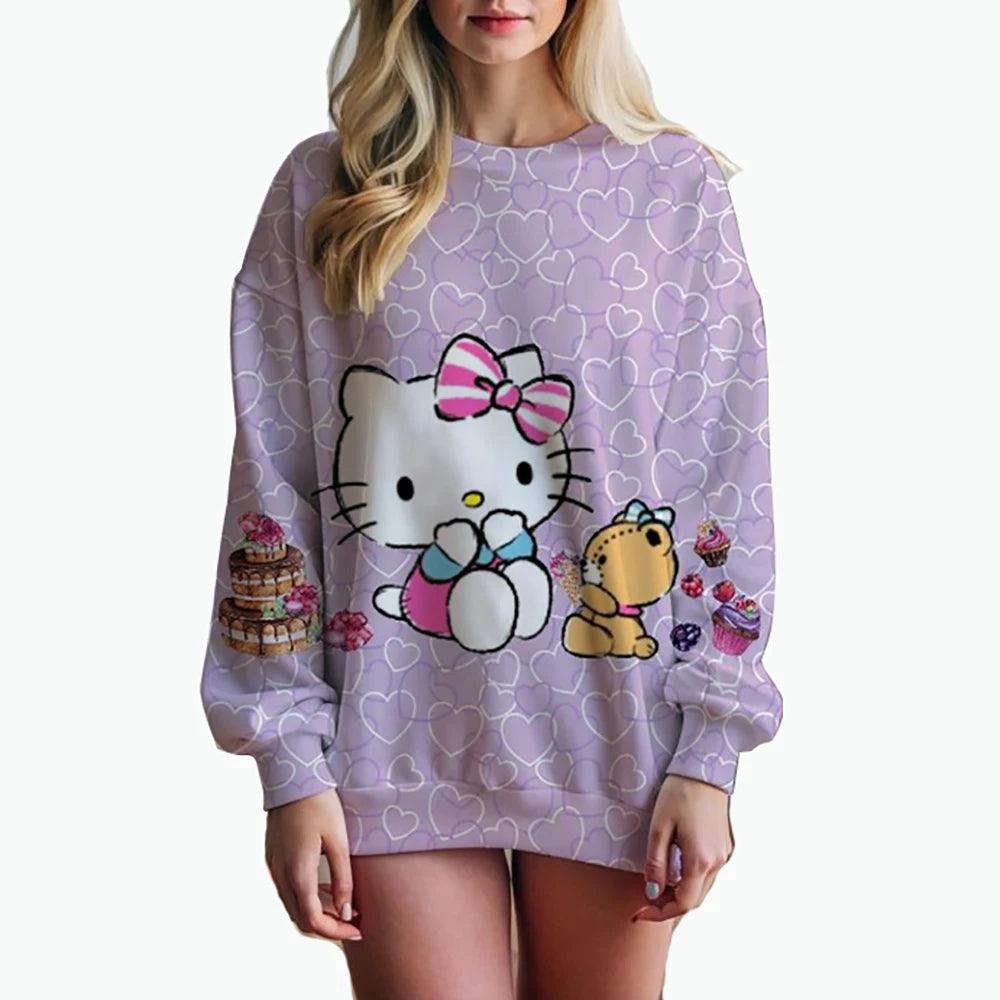 Oversized Anime Print Sweatshirt – Hello Kitty Hoodie for Women - JVMCL