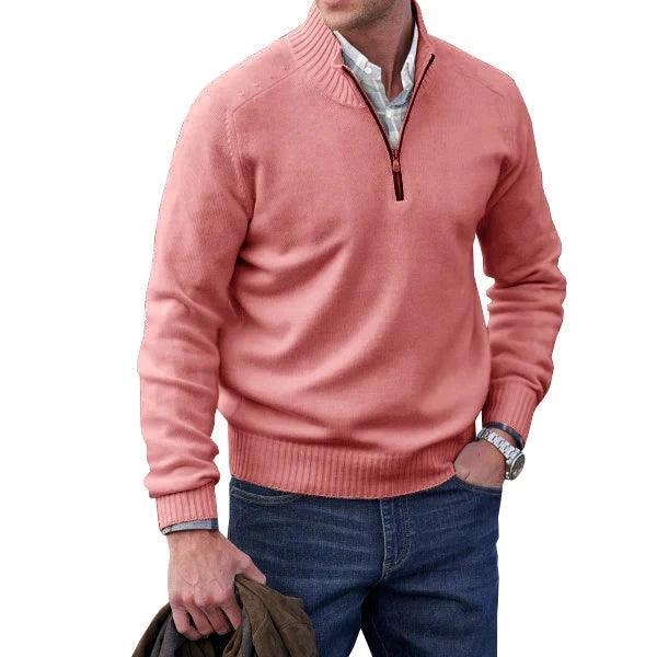 Men’s Cashmere Half-Zip Turtleneck Sweater–Warm Fleece-Lined Pullover for Winter - JVMCL