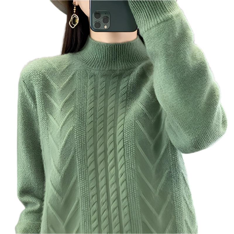 Long-Sleeved -High-Necked Twisted Knit Wool Pullover Sweater for Autumn/Winter - JVMCL