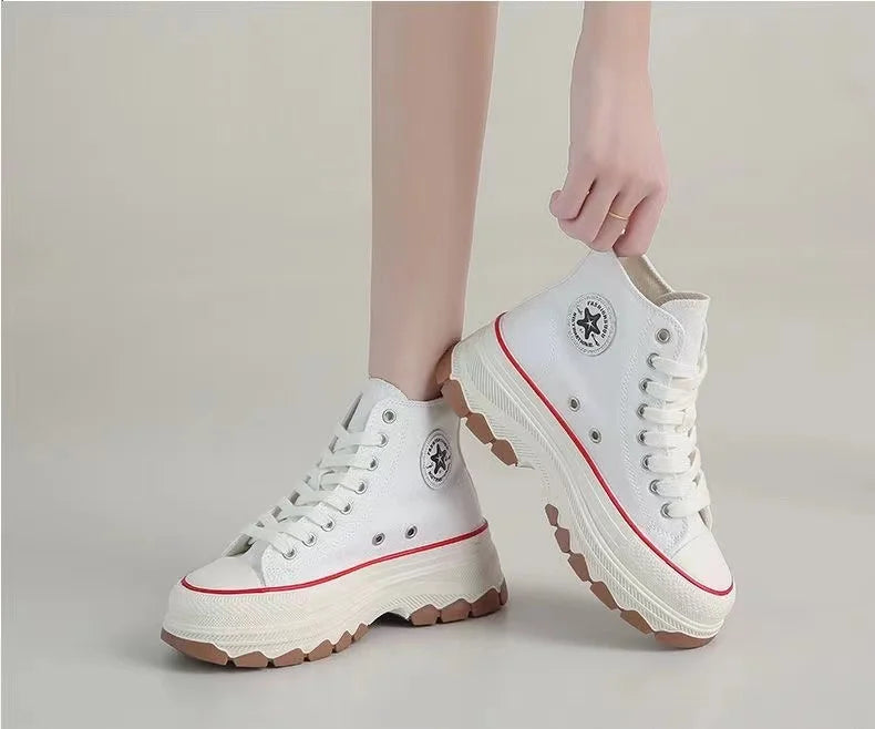 Women’s High-Top Vulcanized Height-Increasing Canvas Platform Ankle Boots - JVMCL