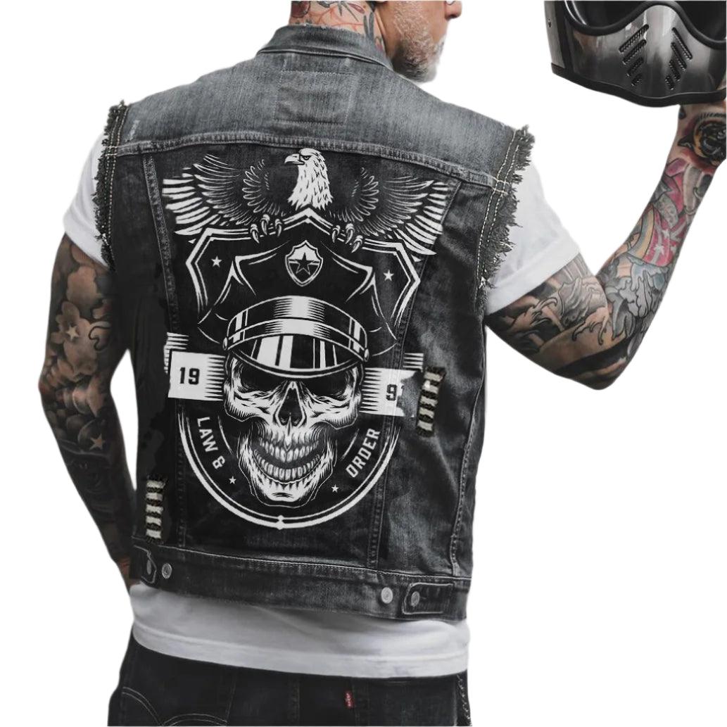 Comfort Stylish Street Riding 3D Print Sleeveless Denim Waist Vest Coat for Men - JVMCL