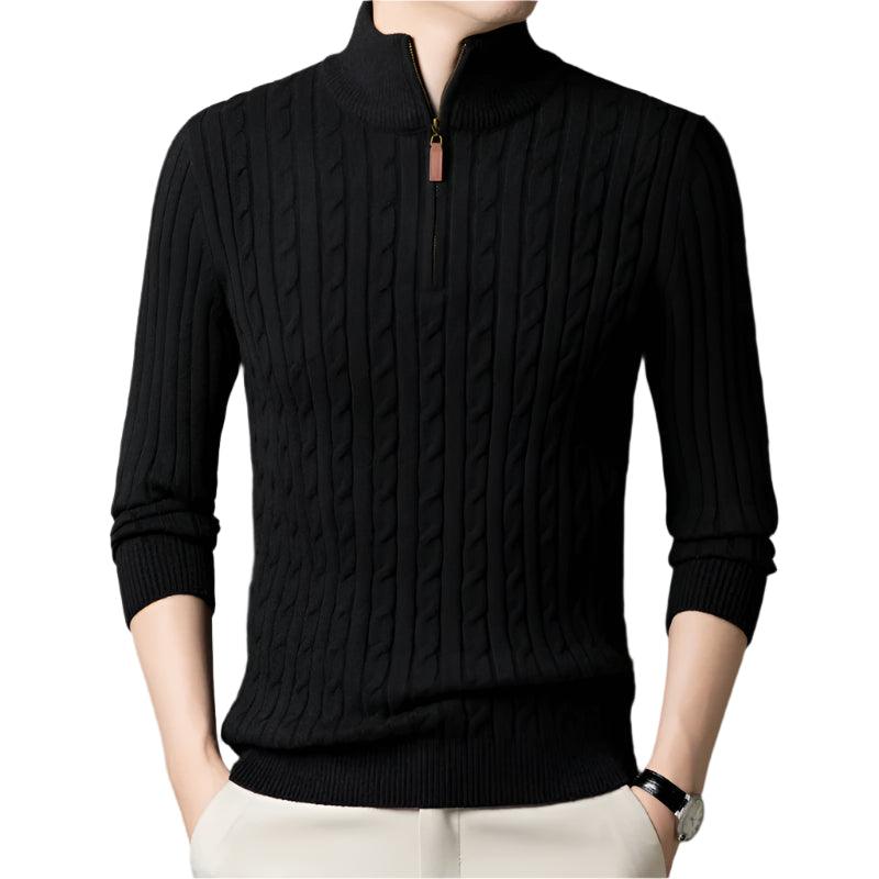 Men’s Wool Knit Jumper –Thick Korean-Style Mock Neck Sweater for Autumn & Winter - JVMCL