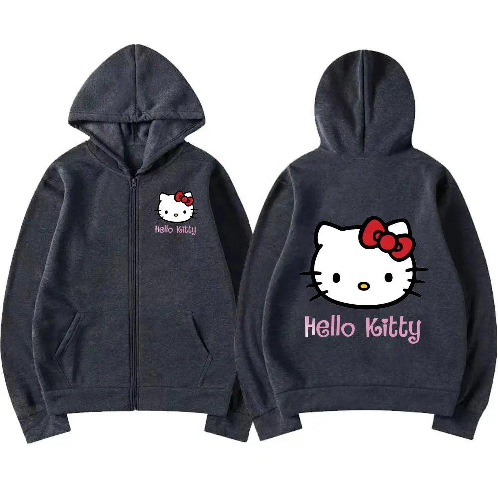 Hello Pink Zipper Hoodie – Oversized Anime Sweatshirt for Men & Women - JVMCL