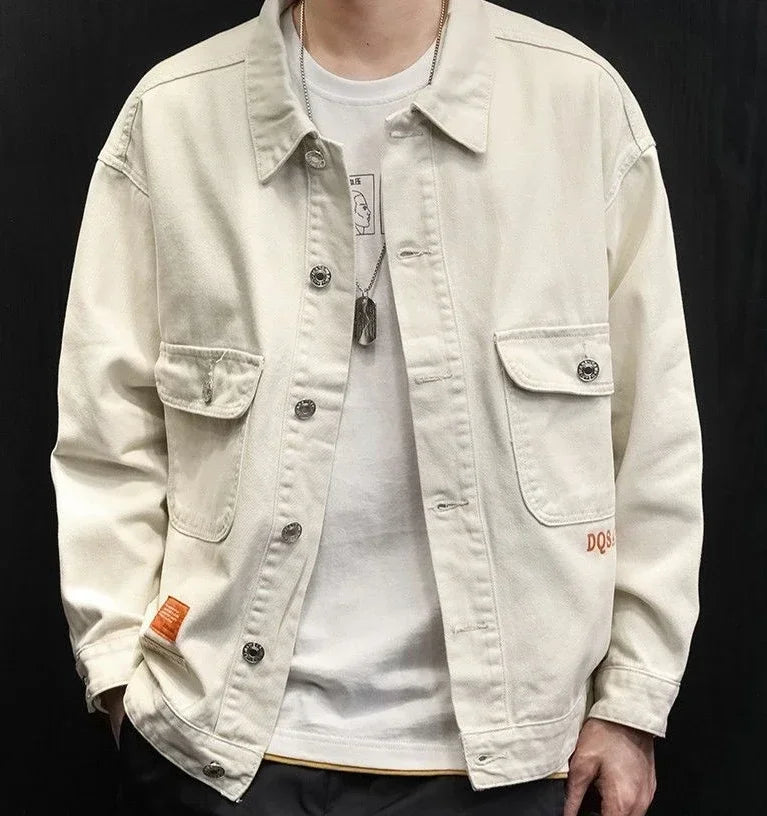 Men’s Trendy Denim Jacket – Slim-Fit Mandarin Collar Outerwear for a Modern Look