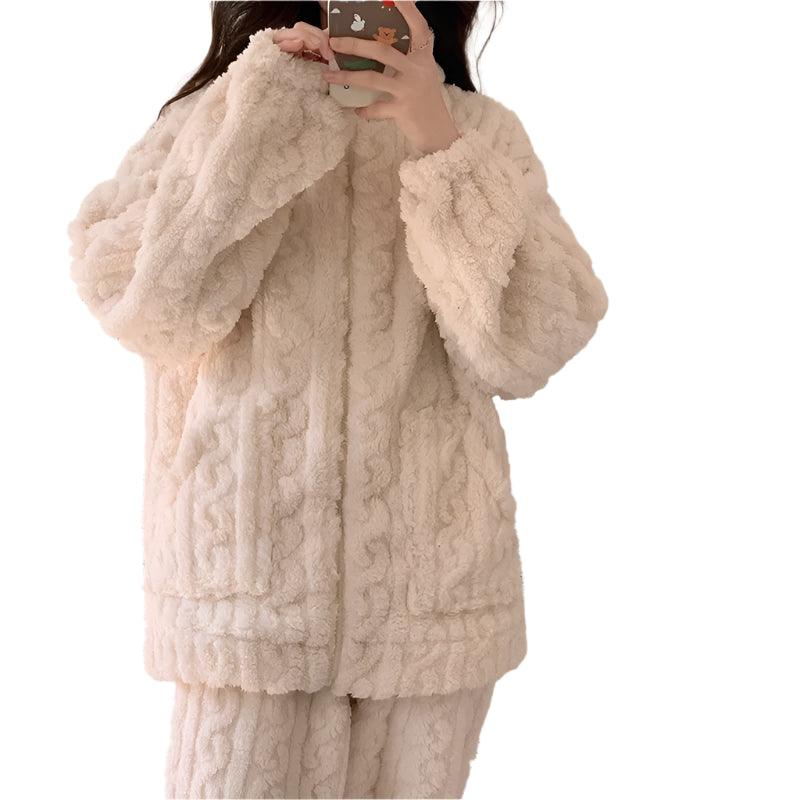 Women's 2-Piece Jacquard Textured Fuzzy Set – Autumn/Winter Fashion - JVMCL