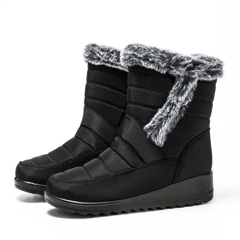 Women's Mid-Calf Snow Boots – Plush-Lined Platform Winter Boots with Down Upper - JVMCL