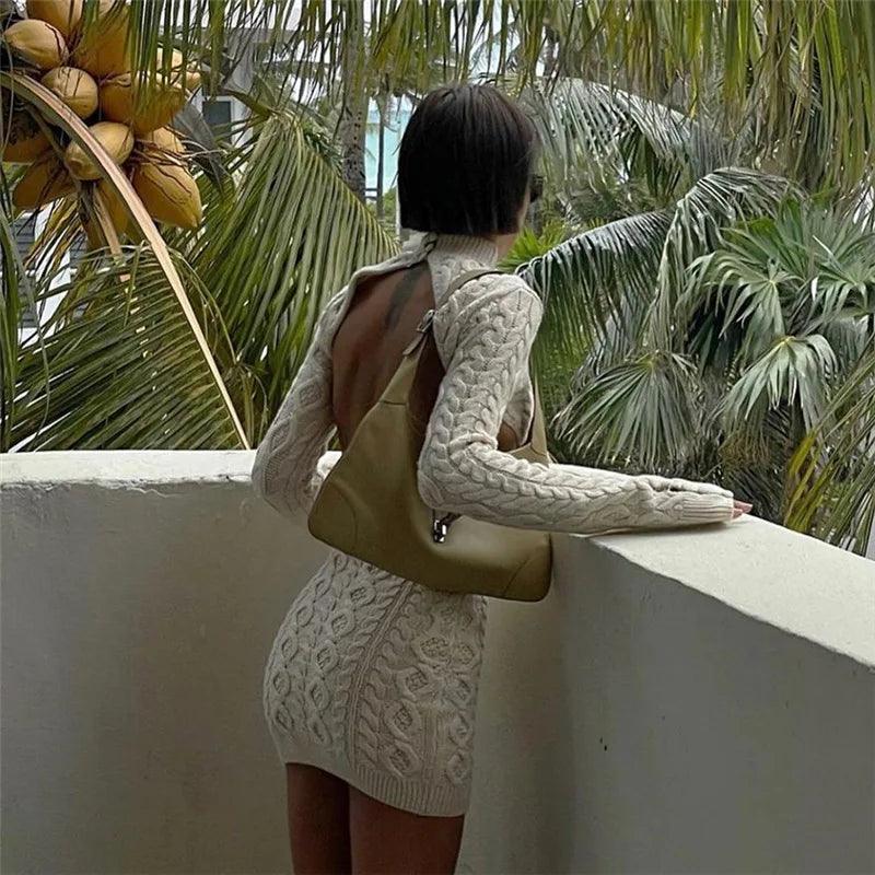 Autumn Backless Bodycon Beach Dress – Sexy Long Sleeve Mini Dress for Women - JVMCL