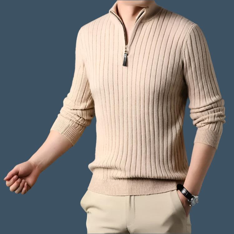 Quarter Zip Sweater Slim Fit Knitted Turtleneck Pullover Mock Neck Polo Sweater - JVMCL