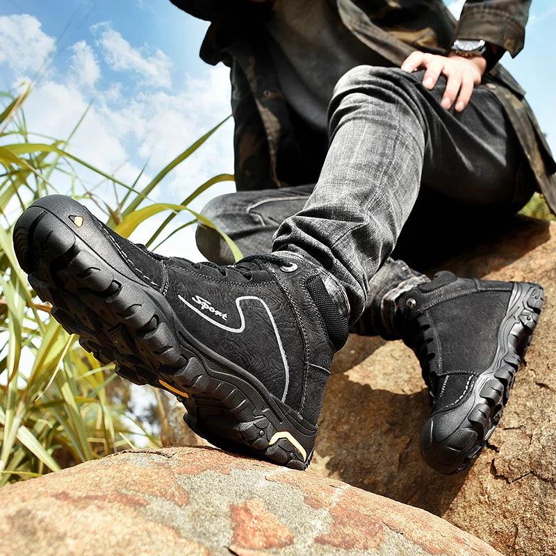 Golden Sapling Outdoor Boots Genuine Leather Men's Shoes Winter Tactical Shoe Platform Men Work Boot Mountain Trekking Chaussure - JVMCL