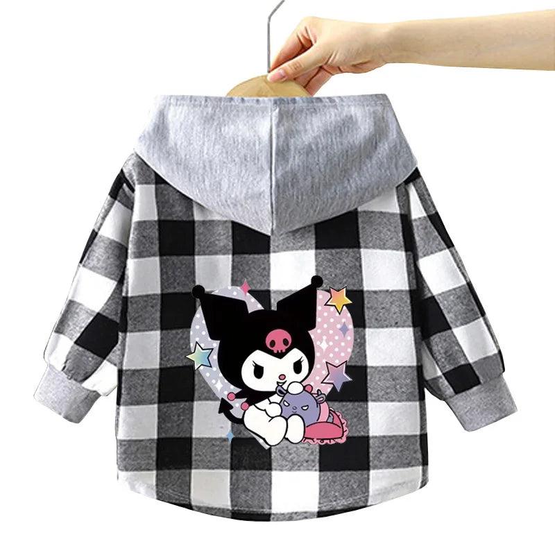 Kitty-Inspired Cute & Casual Hello Hooded Plaid Kids Shirt Outfit (1-12 Years) - JVMCL