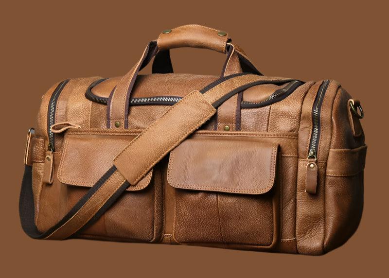 Retro Men's Genuine Leather Travel Duffel Bag – Large Capacity Hand Luggage & Messenger Bag - JVMCL