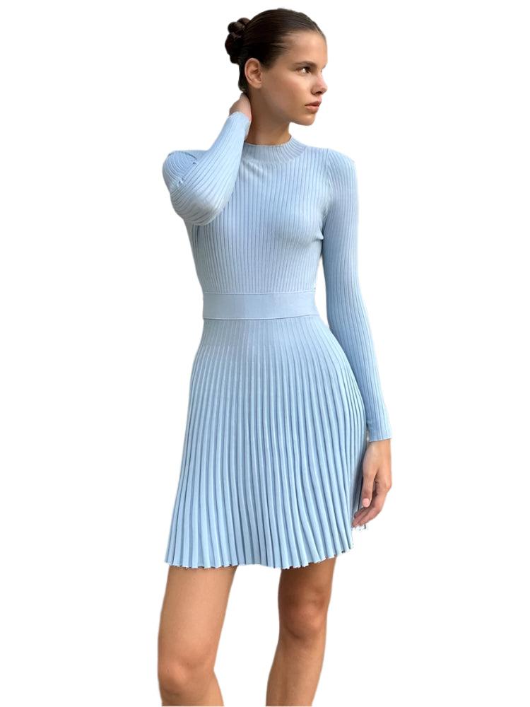 Turtleneck Knit Ruffled Mini Elegant High Waist Ribbed Skinny Knitwear Dress - JVMCL