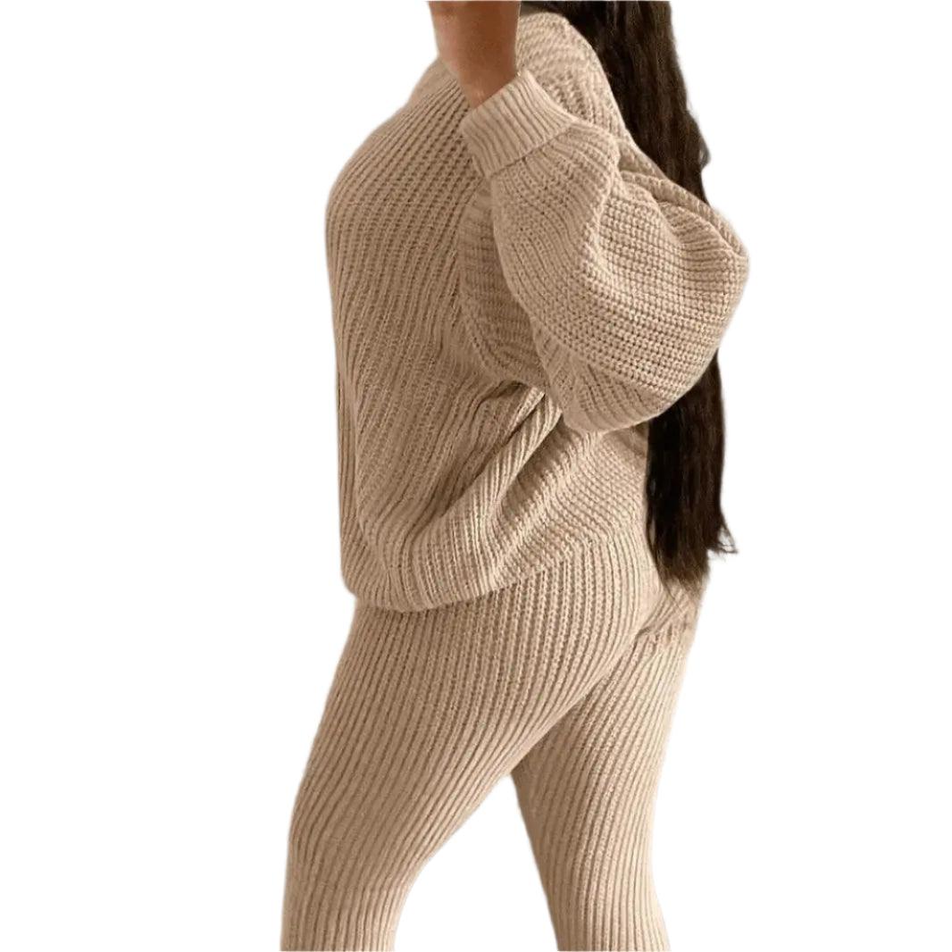 Two Piece Sets Fashion Round Neck Pullover Loose Knitted Sweater Pants Suits - JVMCL