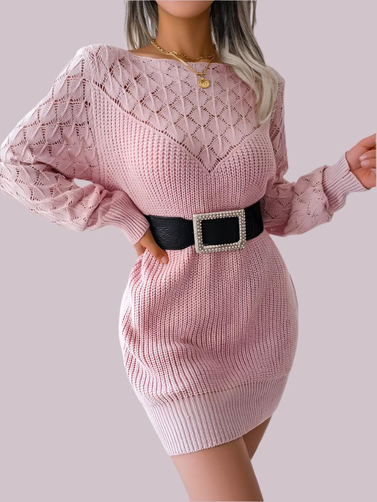 Warm Chic Long Sleeve Style Casual Mini Sweater Dress for Autumn/Winter - JVMCL