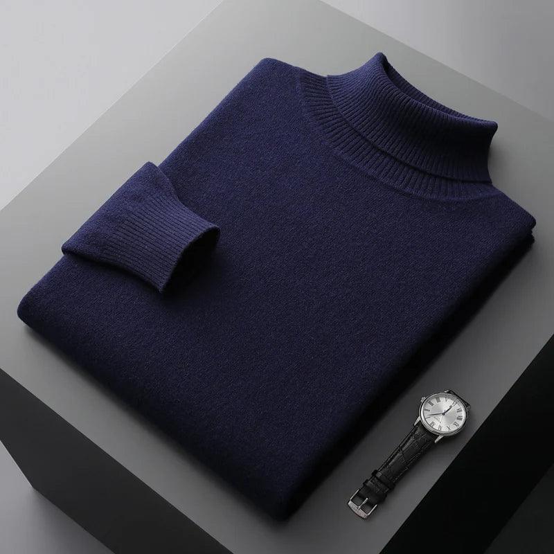 Men’s 100% Pure Merino Wool Turtleneck Pullover –Thickened Warm Cashmere Sweater - JVMCL