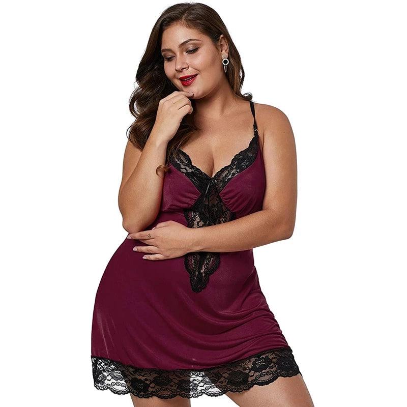 Women's Plus Size Satin Nightgown – Lace Trim Spaghetti Strap Sleepdress - JVMCL